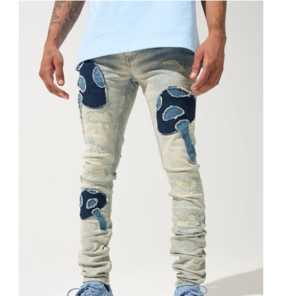 Men's Blue Patchwork Jeans